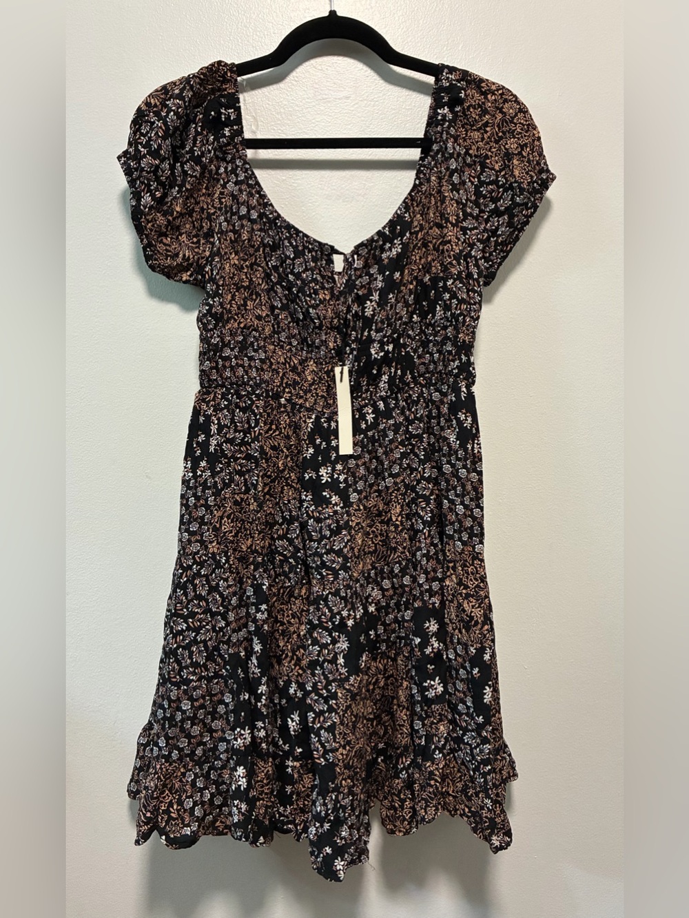 Blush and Day Black Floral Smocked Waist Dress